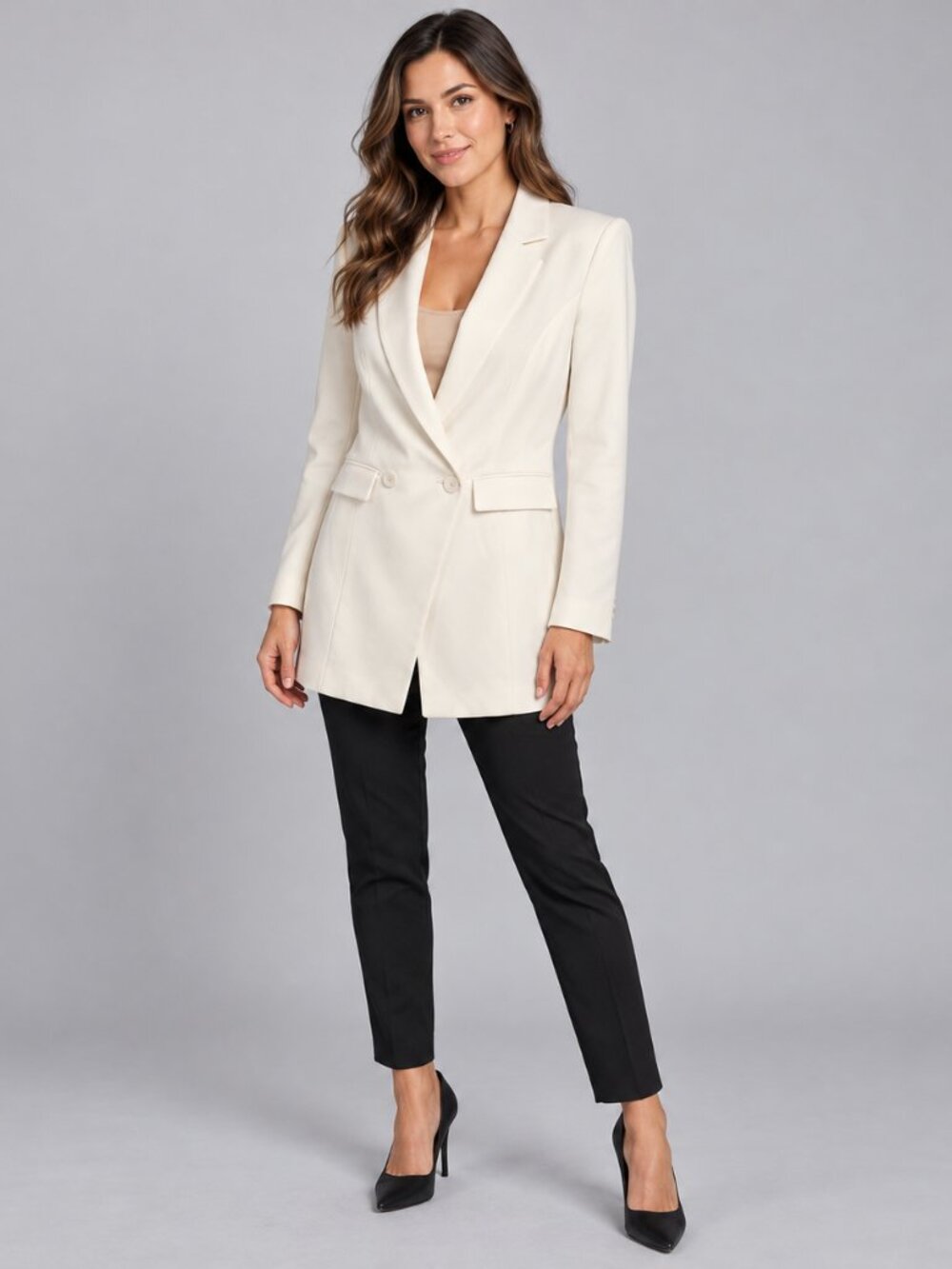 Endless Rose Ivory Double Breasted Longline Blazer M